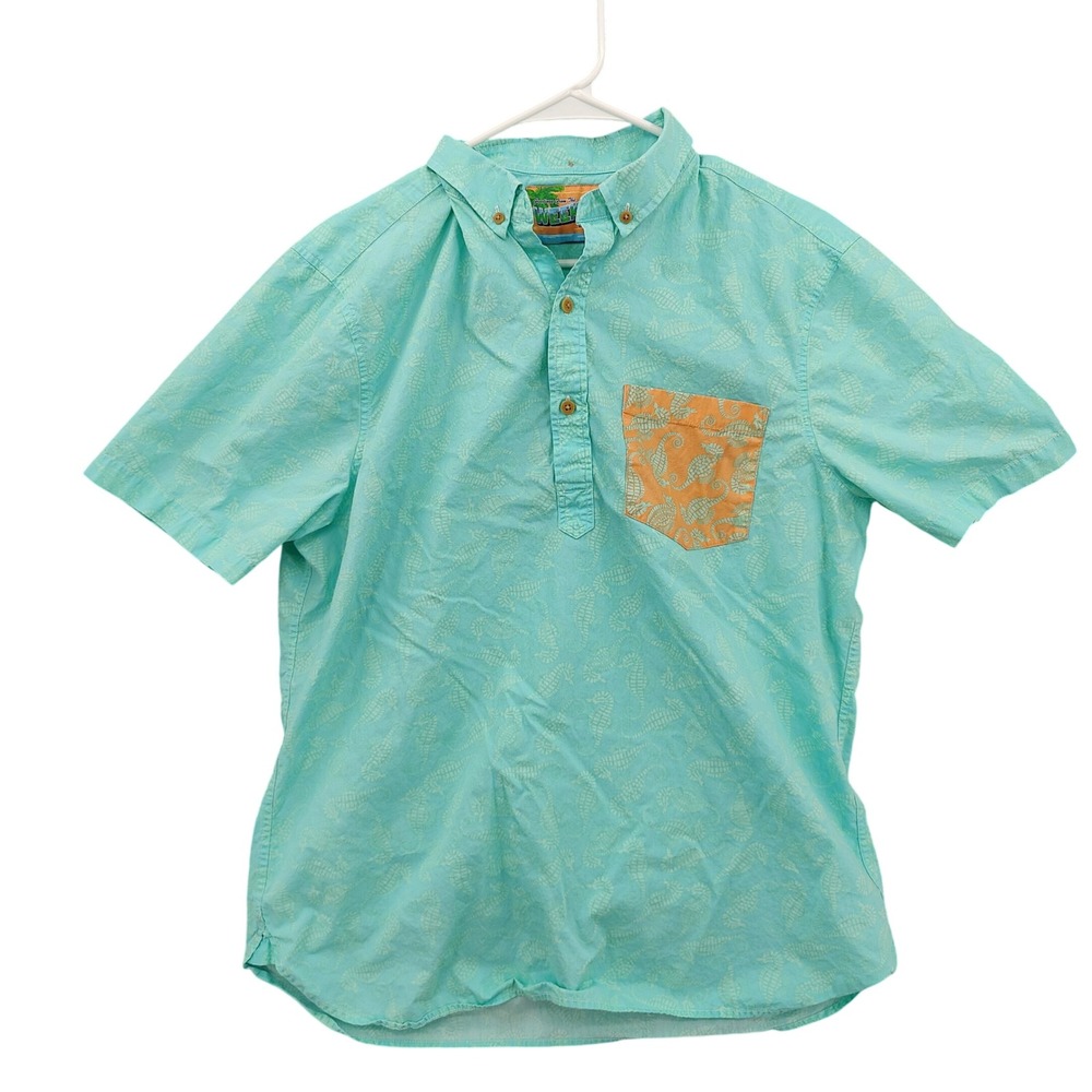 Chubbies Mens Coastal Nautical Preppy Quirky Novelty Shirt L Mint Green Seahorse